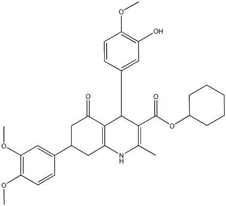 cyclohexyl 7-(3,4-dimethoxyphenyl)-4-(3-hydroxy-4-methoxyphenyl)-2-methyl-5-oxo-1,4,5,6,7,8-hexahydro-3-quinolinecarboxylate Struktur