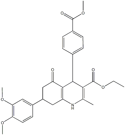 ethyl 7-(3,4-dimethoxyphenyl)-4-[4-(methoxycarbonyl)phenyl]-2-methyl-5-oxo-1,4,5,6,7,8-hexahydro-3-quinolinecarboxylate Struktur