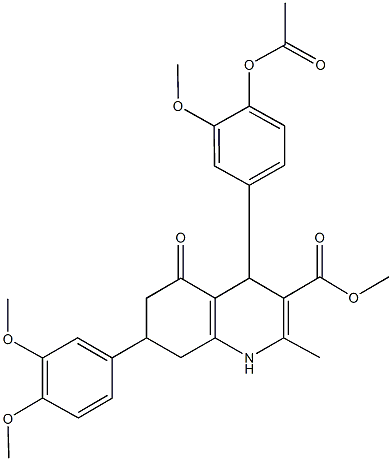 methyl 4-[4-(acetyloxy)-3-methoxyphenyl]-7-(3,4-dimethoxyphenyl)-2-methyl-5-oxo-1,4,5,6,7,8-hexahydro-3-quinolinecarboxylate Struktur