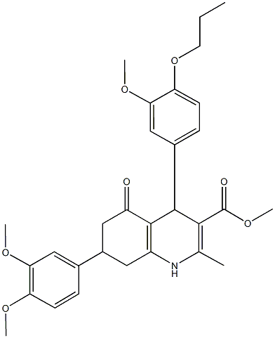 methyl 7-(3,4-dimethoxyphenyl)-4-(3-methoxy-4-propoxyphenyl)-2-methyl-5-oxo-1,4,5,6,7,8-hexahydro-3-quinolinecarboxylate Struktur