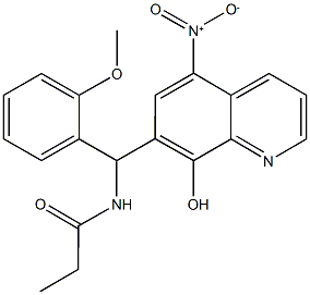 N-[{8-hydroxy-5-nitro-7-quinolinyl}(2-methoxyphenyl)methyl]propanamide Struktur