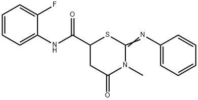 N-(2-fluorophenyl)-3-methyl-4-oxo-2-(phenylimino)-1,3-thiazinane-6-carboxamide Struktur