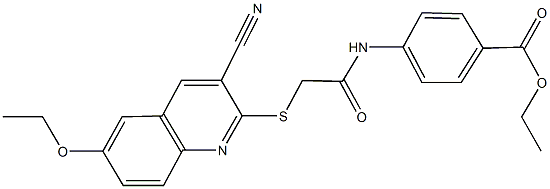 ethyl 4-({[(3-cyano-6-ethoxy-2-quinolinyl)sulfanyl]acetyl}amino)benzoate Struktur