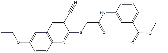 ethyl 3-({[(3-cyano-6-ethoxy-2-quinolinyl)sulfanyl]acetyl}amino)benzoate Struktur