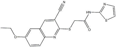 2-{[3-cyano-6-(ethyloxy)quinolin-2-yl]sulfanyl}-N-(1,3-thiazol-2-yl)acetamide Struktur