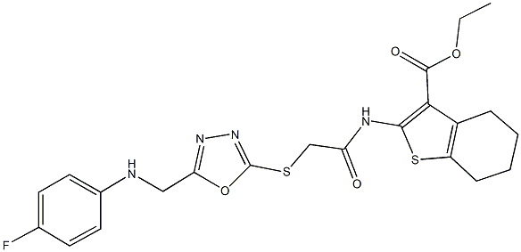 ethyl 2-{[({5-[(4-fluoroanilino)methyl]-1,3,4-oxadiazol-2-yl}sulfanyl)acetyl]amino}-4,5,6,7-tetrahydro-1-benzothiophene-3-carboxylate Struktur