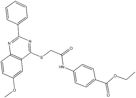 ethyl 4-({[(6-methoxy-2-phenyl-4-quinazolinyl)sulfanyl]acetyl}amino)benzoate Struktur