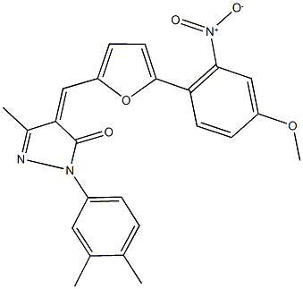 2-(3,4-dimethylphenyl)-4-[(5-{2-nitro-4-methoxyphenyl}-2-furyl)methylene]-5-methyl-2,4-dihydro-3H-pyrazol-3-one Struktur