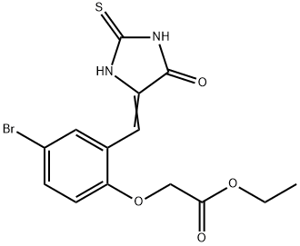 ethyl {4-bromo-2-[(5-oxo-2-thioxo-4-imidazolidinylidene)methyl]phenoxy}acetate Struktur