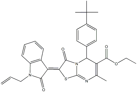 ethyl 2-(1-allyl-2-oxo-1,2-dihydro-3H-indol-3-ylidene)-5-(4-tert-butylphenyl)-7-methyl-3-oxo-2,3-dihydro-5H-[1,3]thiazolo[3,2-a]pyrimidine-6-carboxylate Struktur