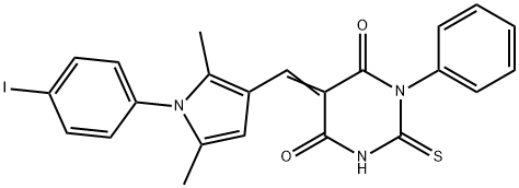 5-{[1-(4-iodophenyl)-2,5-dimethyl-1H-pyrrol-3-yl]methylene}-1-phenyl-2-thioxodihydro-4,6(1H,5H)-pyrimidinedione Struktur