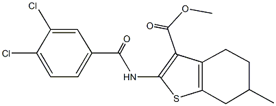 methyl 2-[(3,4-dichlorobenzoyl)amino]-6-methyl-4,5,6,7-tetrahydro-1-benzothiophene-3-carboxylate Struktur