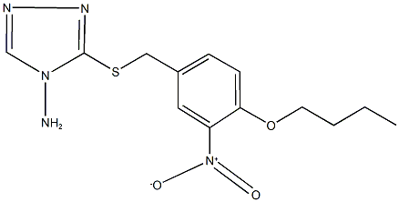 4-amino-3-({4-butoxy-3-nitrobenzyl}sulfanyl)-4H-1,2,4-triazole Struktur