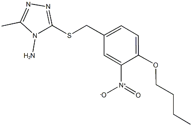 4-amino-3-({4-butoxy-3-nitrobenzyl}sulfanyl)-5-methyl-4H-1,2,4-triazole Struktur