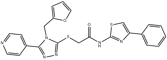 2-{[4-(2-furylmethyl)-5-(4-pyridinyl)-4H-1,2,4-triazol-3-yl]sulfanyl}-N-(4-phenyl-1,3-thiazol-2-yl)acetamide Struktur