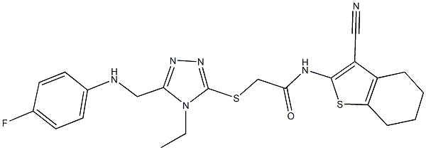 N-(3-cyano-4,5,6,7-tetrahydro-1-benzothien-2-yl)-2-({4-ethyl-5-[(4-fluoroanilino)methyl]-4H-1,2,4-triazol-3-yl}sulfanyl)acetamide Struktur