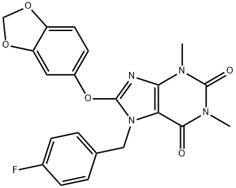 8-(1,3-benzodioxol-5-yloxy)-7-(4-fluorobenzyl)-1,3-dimethyl-3,7-dihydro-1H-purine-2,6-dione Struktur