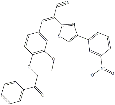 2-(4-{3-nitrophenyl}-1,3-thiazol-2-yl)-3-[3-methoxy-4-(2-oxo-2-phenylethoxy)phenyl]acrylonitrile Struktur