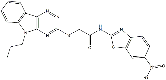 N-{6-nitro-1,3-benzothiazol-2-yl}-2-[(5-propyl-5H-[1,2,4]triazino[5,6-b]indol-3-yl)sulfanyl]acetamide Struktur