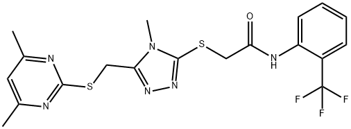 2-[(5-{[(4,6-dimethyl-2-pyrimidinyl)sulfanyl]methyl}-4-methyl-4H-1,2,4-triazol-3-yl)sulfanyl]-N-[2-(trifluoromethyl)phenyl]acetamide Struktur