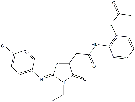 2-[(2-{2-[(4-chlorophenyl)imino]-3-ethyl-4-oxo-1,3-thiazolidin-5-yl}acetyl)amino]phenyl acetate Struktur