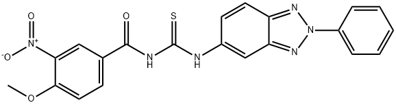 N-{3-nitro-4-methoxybenzoyl}-N'-(2-phenyl-2H-1,2,3-benzotriazol-5-yl)thiourea Struktur