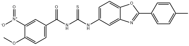 N-{3-nitro-4-methoxybenzoyl}-N'-[2-(4-methylphenyl)-1,3-benzoxazol-5-yl]thiourea Struktur