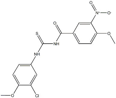 N-(3-chloro-4-methoxyphenyl)-N'-{3-nitro-4-methoxybenzoyl}thiourea Struktur