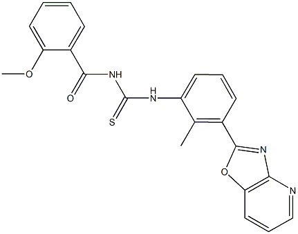 N-(2-methoxybenzoyl)-N'-(2-methyl-3-[1,3]oxazolo[4,5-b]pyridin-2-ylphenyl)thiourea Struktur