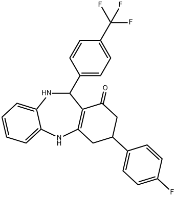 3-(4-fluorophenyl)-11-[4-(trifluoromethyl)phenyl]-2,3,4,5,10,11-hexahydro-1H-dibenzo[b,e][1,4]diazepin-1-one Struktur