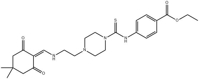 ethyl 4-({[4-(2-{[(4,4-dimethyl-2,6-dioxocyclohexylidene)methyl]amino}ethyl)-1-piperazinyl]carbothioyl}amino)benzoate Struktur