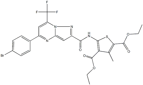 diethyl 5-({[5-(4-bromophenyl)-7-(trifluoromethyl)pyrazolo[1,5-a]pyrimidin-2-yl]carbonyl}amino)-3-methyl-2,4-thiophenedicarboxylate Struktur