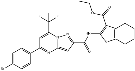 ethyl 2-({[5-(4-bromophenyl)-7-(trifluoromethyl)pyrazolo[1,5-a]pyrimidin-2-yl]carbonyl}amino)-4,5,6,7-tetrahydro-1-benzothiophene-3-carboxylate Struktur