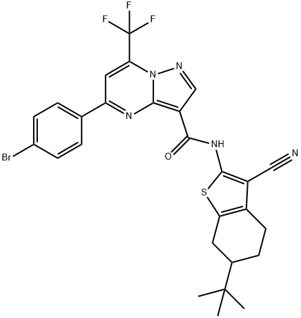 5-(4-bromophenyl)-N-(6-tert-butyl-3-cyano-4,5,6,7-tetrahydro-1-benzothien-2-yl)-7-(trifluoromethyl)pyrazolo[1,5-a]pyrimidine-3-carboxamide Struktur