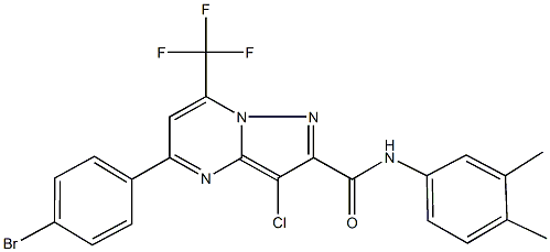 5-(4-bromophenyl)-3-chloro-N-(3,4-dimethylphenyl)-7-(trifluoromethyl)pyrazolo[1,5-a]pyrimidine-2-carboxamide Struktur