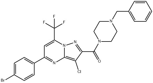 2-[(4-benzyl-1-piperazinyl)carbonyl]-5-(4-bromophenyl)-3-chloro-7-(trifluoromethyl)pyrazolo[1,5-a]pyrimidine Struktur