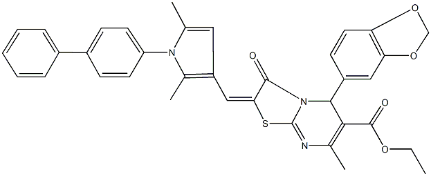 ethyl 5-(1,3-benzodioxol-5-yl)-2-[(1-[1,1'-biphenyl]-4-yl-2,5-dimethyl-1H-pyrrol-3-yl)methylene]-7-methyl-3-oxo-2,3-dihydro-5H-[1,3]thiazolo[3,2-a]pyrimidine-6-carboxylate Struktur