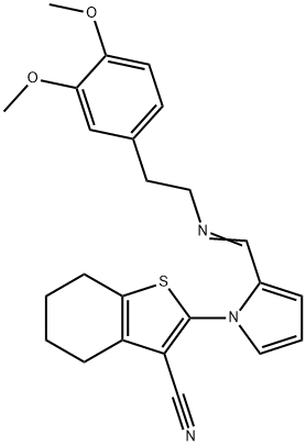 2-[2-({[2-(3,4-dimethoxyphenyl)ethyl]imino}methyl)-1H-pyrrol-1-yl]-4,5,6,7-tetrahydro-1-benzothiophene-3-carbonitrile Struktur