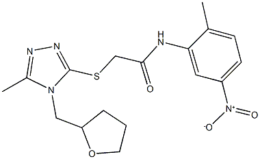 N-{5-nitro-2-methylphenyl}-2-{[5-methyl-4-(tetrahydro-2-furanylmethyl)-4H-1,2,4-triazol-3-yl]sulfanyl}acetamide Struktur