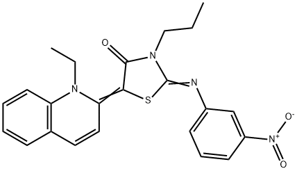 5-(1-ethyl-2(1H)-quinolinylidene)-2-({3-nitrophenyl}imino)-3-propyl-1,3-thiazolidin-4-one Struktur