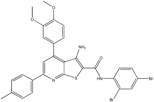 3-amino-N-(2,4-dibromophenyl)-4-(3,4-dimethoxyphenyl)-6-(4-methylphenyl)thieno[2,3-b]pyridine-2-carboxamide Struktur