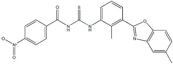 N-{4-nitrobenzoyl}-N'-[2-methyl-3-(5-methyl-1,3-benzoxazol-2-yl)phenyl]thiourea Struktur