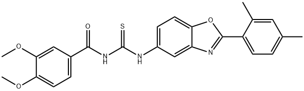 N-(3,4-dimethoxybenzoyl)-N'-[2-(2,4-dimethylphenyl)-1,3-benzoxazol-5-yl]thiourea Struktur