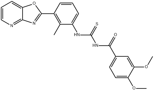 N-(3,4-dimethoxybenzoyl)-N'-(2-methyl-3-[1,3]oxazolo[4,5-b]pyridin-2-ylphenyl)thiourea Struktur