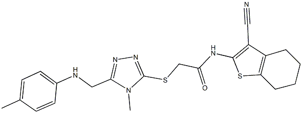 N-(3-cyano-4,5,6,7-tetrahydro-1-benzothien-2-yl)-2-{[4-methyl-5-(4-toluidinomethyl)-4H-1,2,4-triazol-3-yl]sulfanyl}acetamide Struktur