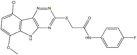 2-[(9-chloro-6-methoxy-5H-[1,2,4]triazino[5,6-b]indol-3-yl)sulfanyl]-N-(4-fluorophenyl)acetamide Struktur