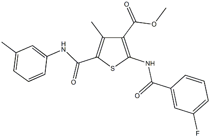 methyl 2-{[(3-fluorophenyl)carbonyl]amino}-4-methyl-5-{[(3-methylphenyl)amino]carbonyl}thiophene-3-carboxylate Struktur