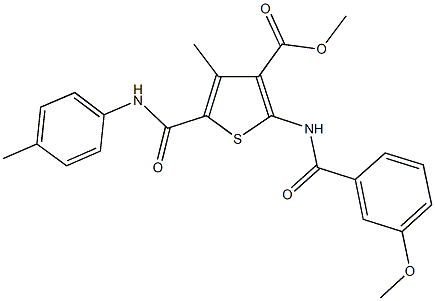 methyl 4-methyl-2-({[3-(methyloxy)phenyl]carbonyl}amino)-5-{[(4-methylphenyl)amino]carbonyl}thiophene-3-carboxylate Struktur