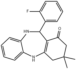 11-(2-fluorophenyl)-3,3-dimethyl-2,3,4,5,10,11-hexahydro-1H-dibenzo[b,e][1,4]diazepin-1-one Struktur