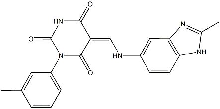 5-{[(2-methyl-1H-benzimidazol-5-yl)amino]methylene}-1-(3-methylphenyl)-2,4,6(1H,3H,5H)-pyrimidinetrione Struktur